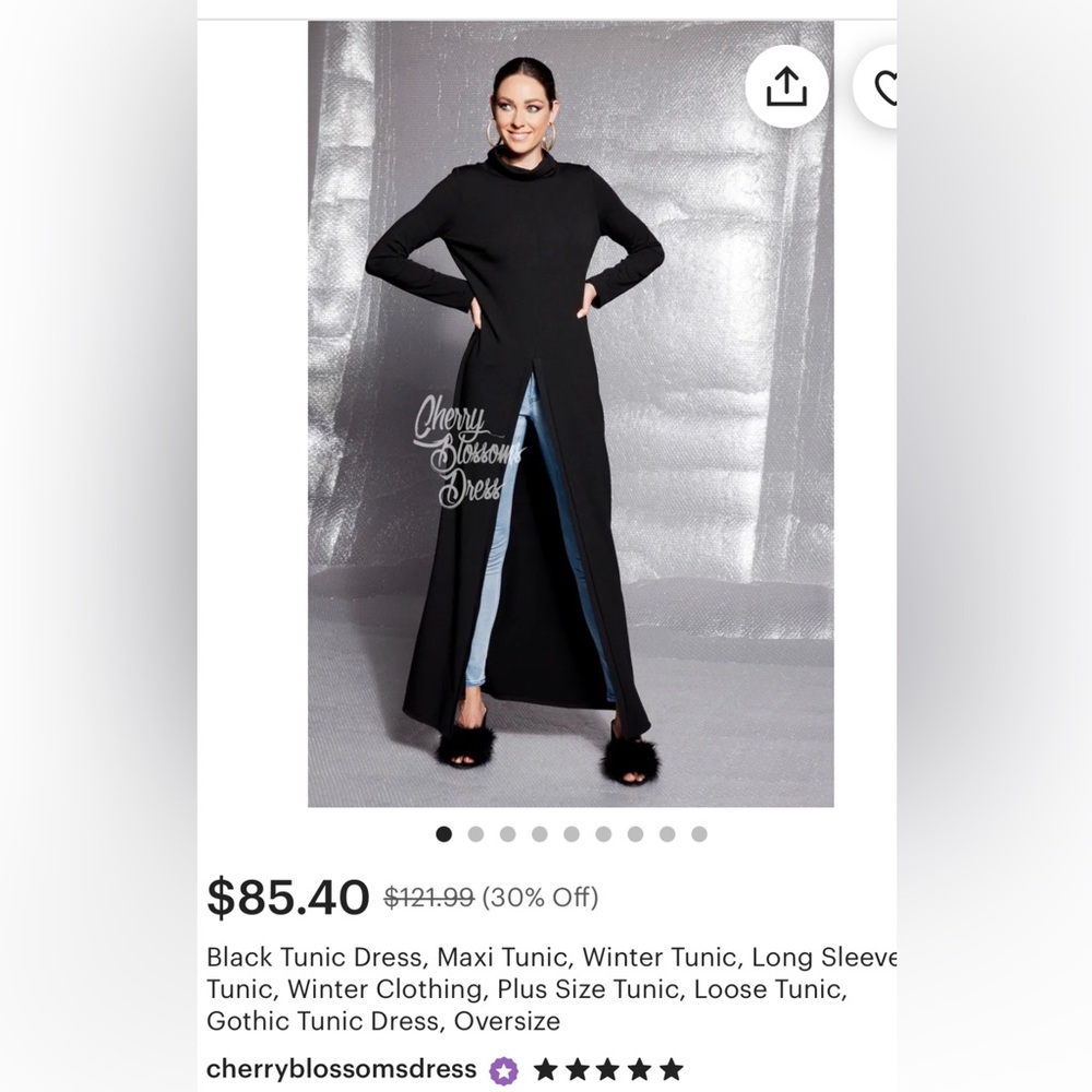 Black long split tunic, split maxi dress custom made by Cherryblossom